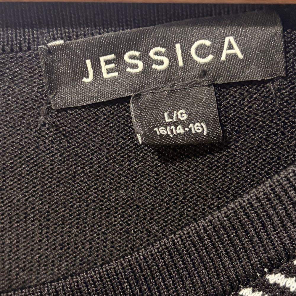 Jessica Black White Geometric Knit Sheath Dress 3/4 Sleeve Size L 16 NEW - Picture 3 of 6